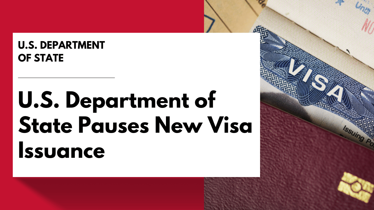 Title of article: U.S. Department of State Pauses New Visa Issuance. Image: U.S. visa and passport